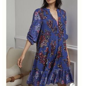 Anthropologie Diana Pintucked Tunic Dress Floral